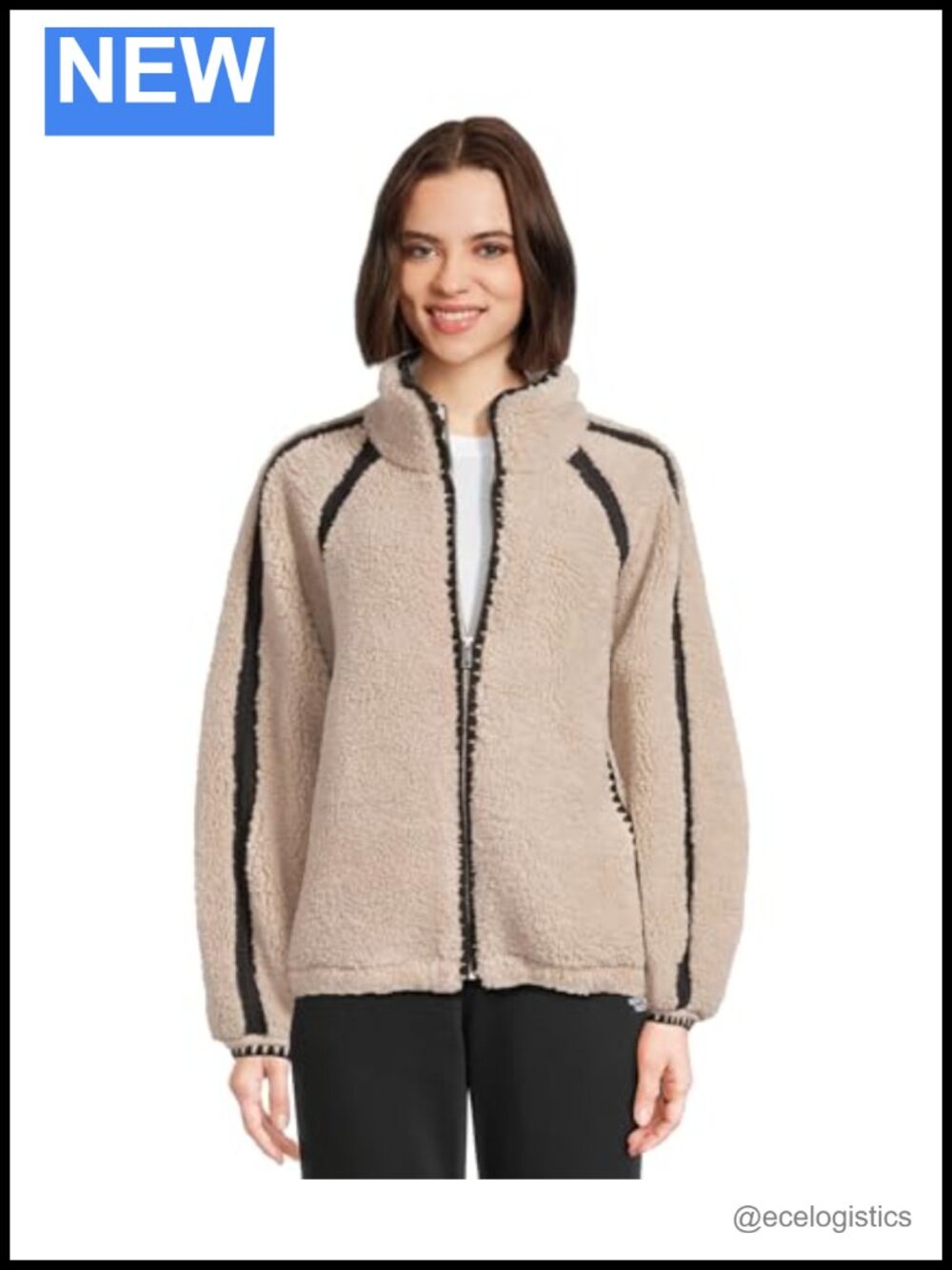 Plush Fleece Crochet Detail Full Zip Jacket Recycled Polyester